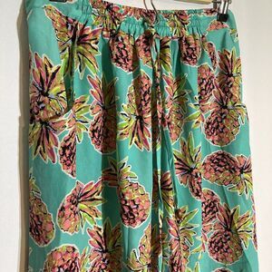 Pineapple Print Lightweight Maxi Skirt With Pockets Women's L Teal Pink Festival
